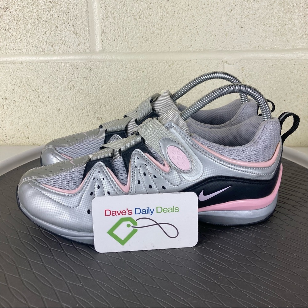 Nike Gray and Pink Athletic Shoes with Distinctive Lacing